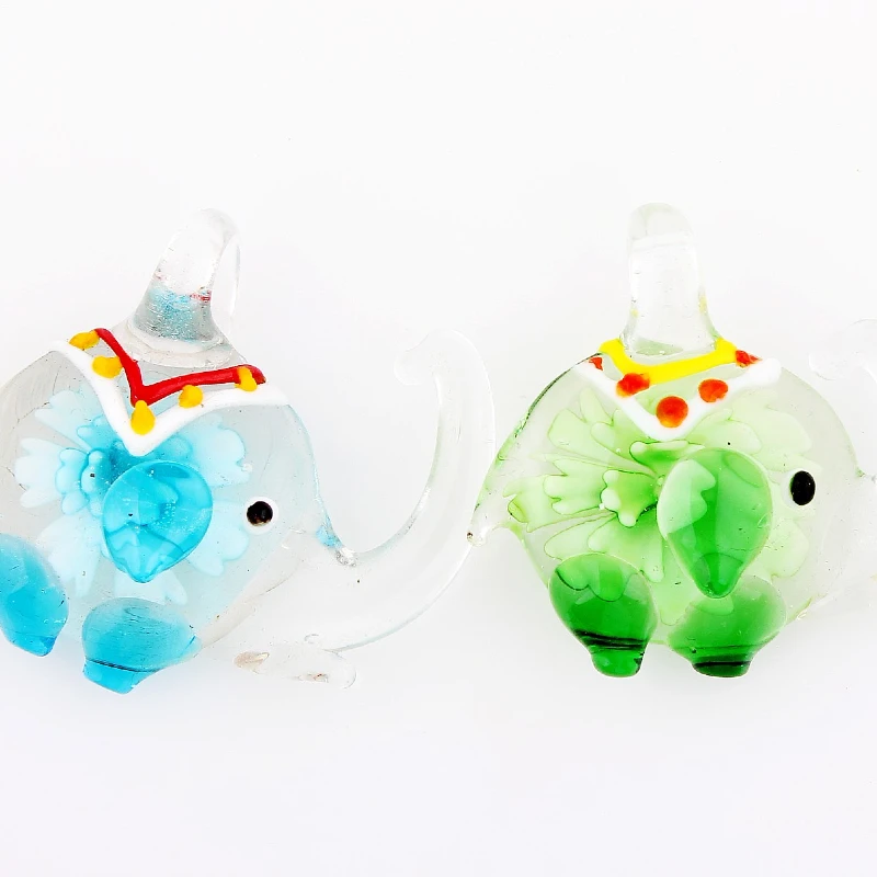 QianBei Wholesale 6pcs Handmade Murano Lampwork Glass Color Luminous Elephant Pendant Fit Necklace Women