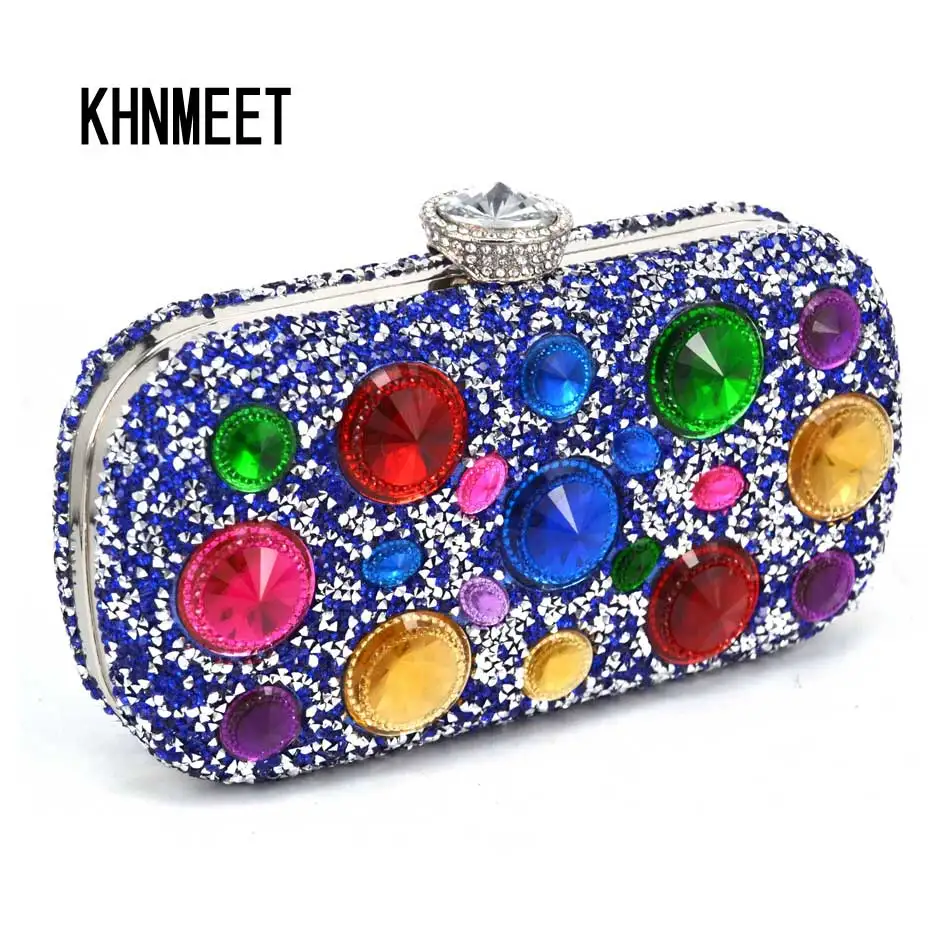 

Женский вечерний клатч, многоцветный большой кошелек с кристаллами, синий, серебристый, черный, недорогой клатч для невесты
