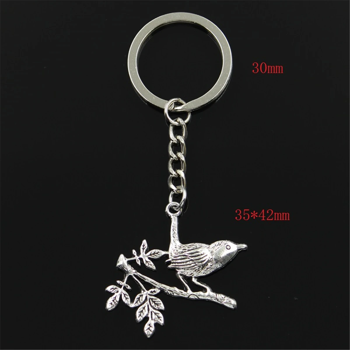 New Keychain 35x42mm Bird Standing Branch Pendants DIY Men Car Key Chain Ring Holder Keyring Souvenir Jewelry Gift