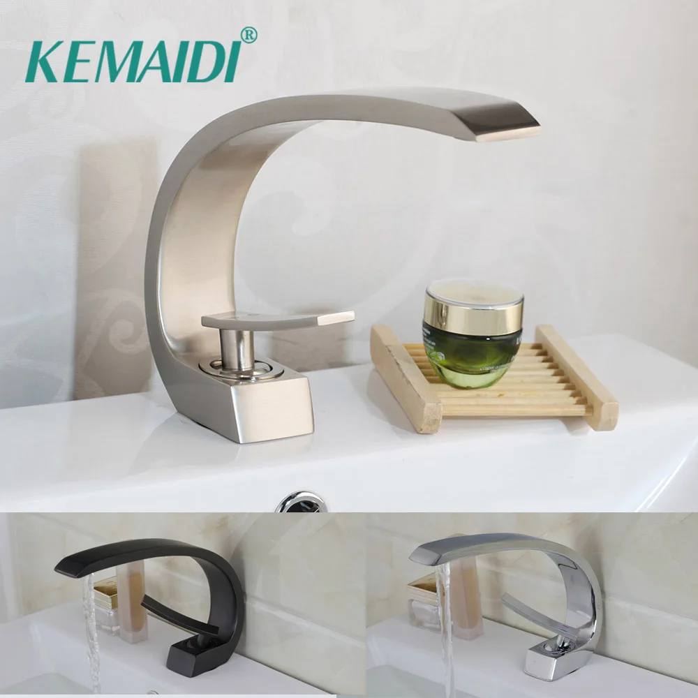 

KEMAIDI New Bath Basin Faucet Brass Chrome Faucet Brush Nickel Sink Mixer Tap Vanity Hot Cold Water Bathroom Faucets