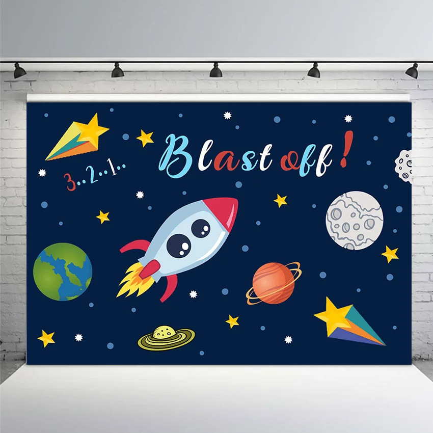 

Photography Backdrops Background Photography Little Boy Baby Shower Birthday Party Outerspace Blast Rocket Planet Star Backdrop