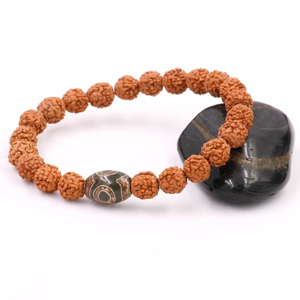 Natural Rudraksha Seed With Tibetan Buddhism Dzi Eye Beads Bracelet For Men Women Wholesale New Mala Healing Lucky Jewelry