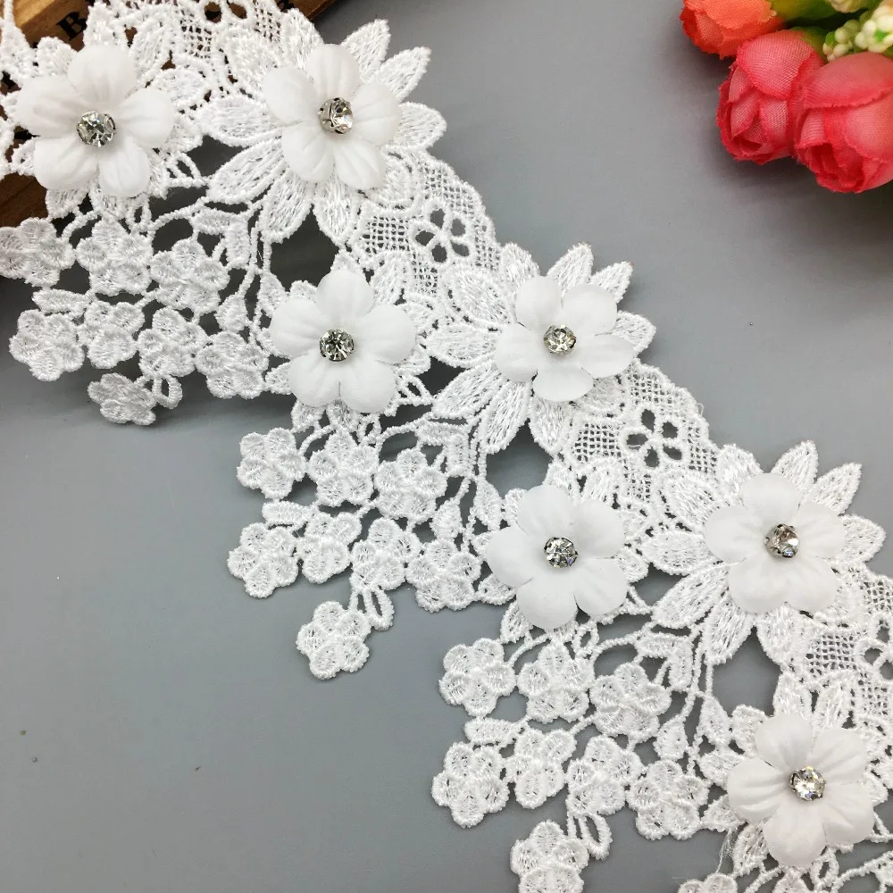 

GXINUG 1 Yard Diamond Plum Blossom Organza Flower Lace Fabric Trim Ribbon Wedding Dress Applique DIY Hat Sewing Craft Decoration