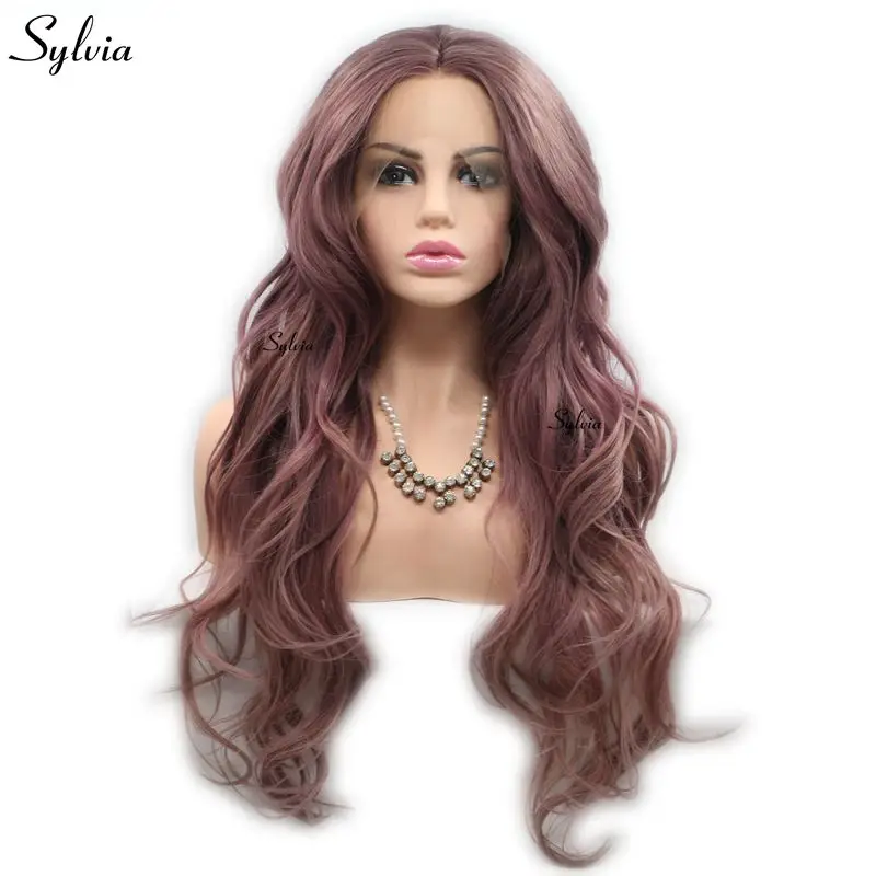 

Sylvia Metallic Purple Rose Brown Color Natural Wave Wigs Synthetic Wig Lace Front Wigs Heat Resistant Fiber Hair Miexed Color