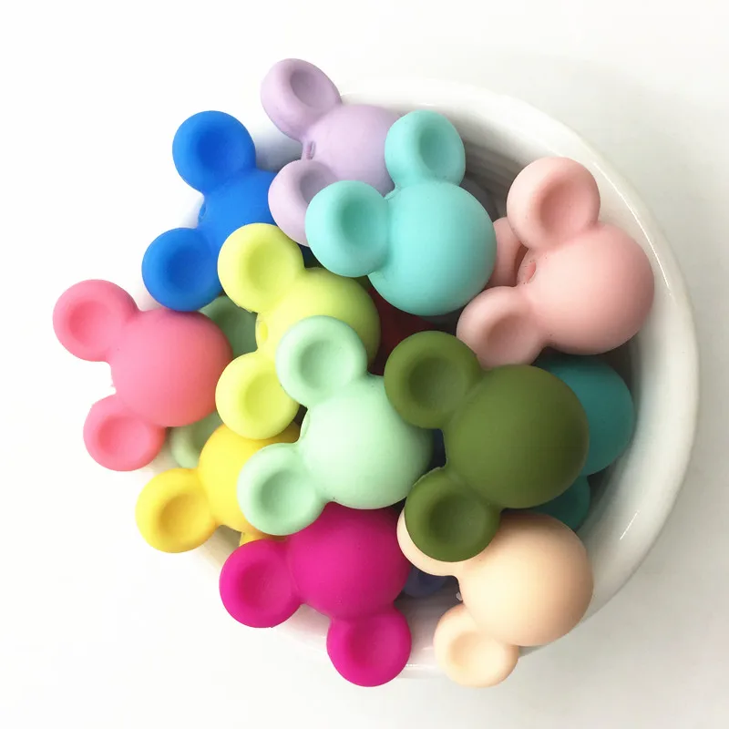 10pcs silicone mickey Beads Food Grade Baby Teethers Bead Round 14MM Cartoon Teething Silicone loose beads for baby chew