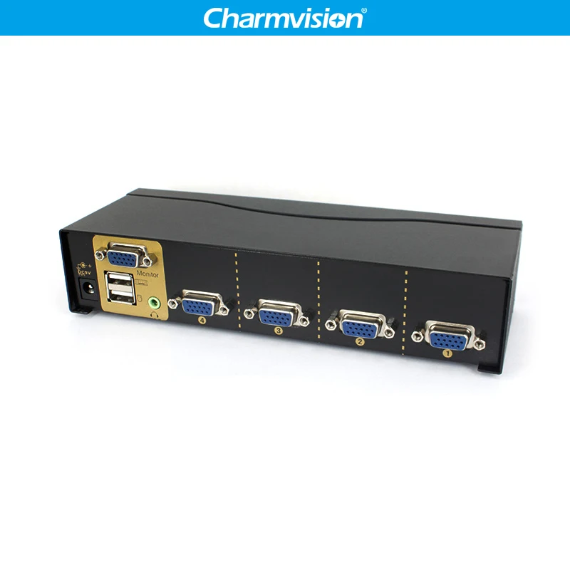 Charmvision VK401A 4 into 1 Desktop Automatically 4 Posts KVM Audio Switcher Hotkey with HDDB VGA 2 USB Keyboard Mouse Switches