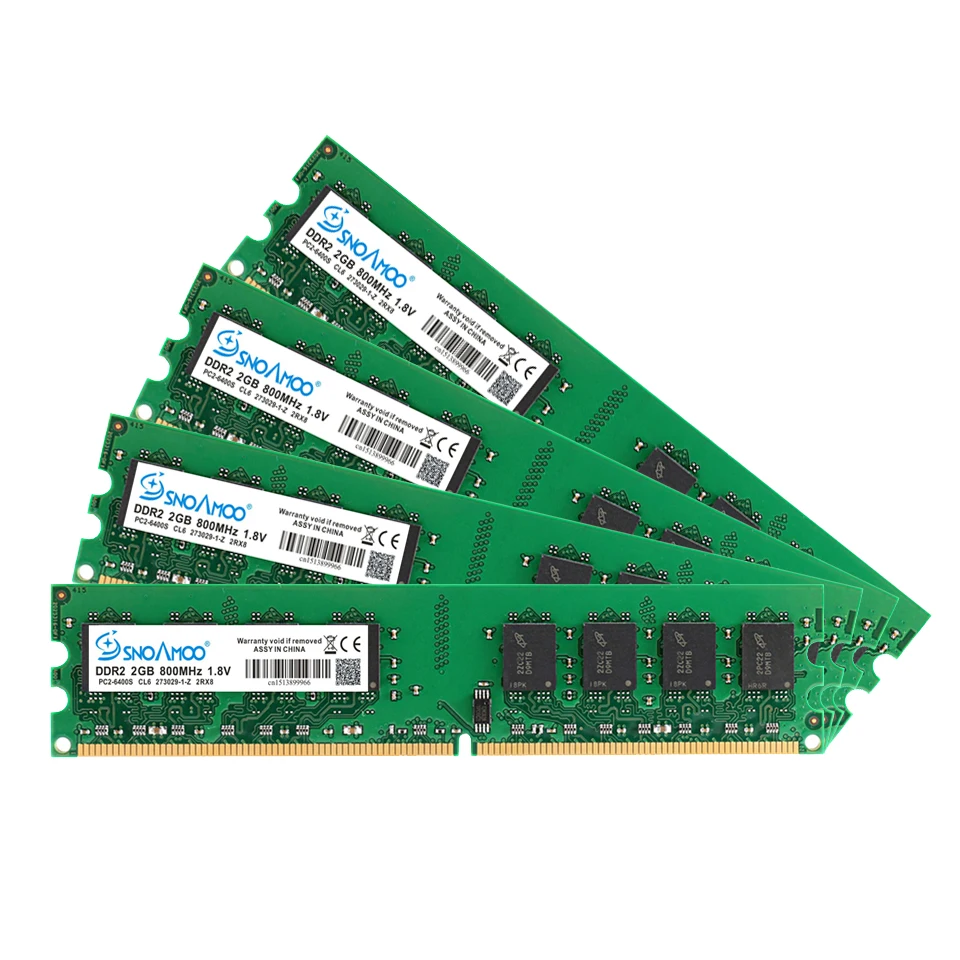 SNOAMOO New DDR2 (2pcsX2GB) Ram 2GB 800MHz PC2-6400U 1.8V CL6 240Pin non-ECC Desktop Memory Dimm Warranty