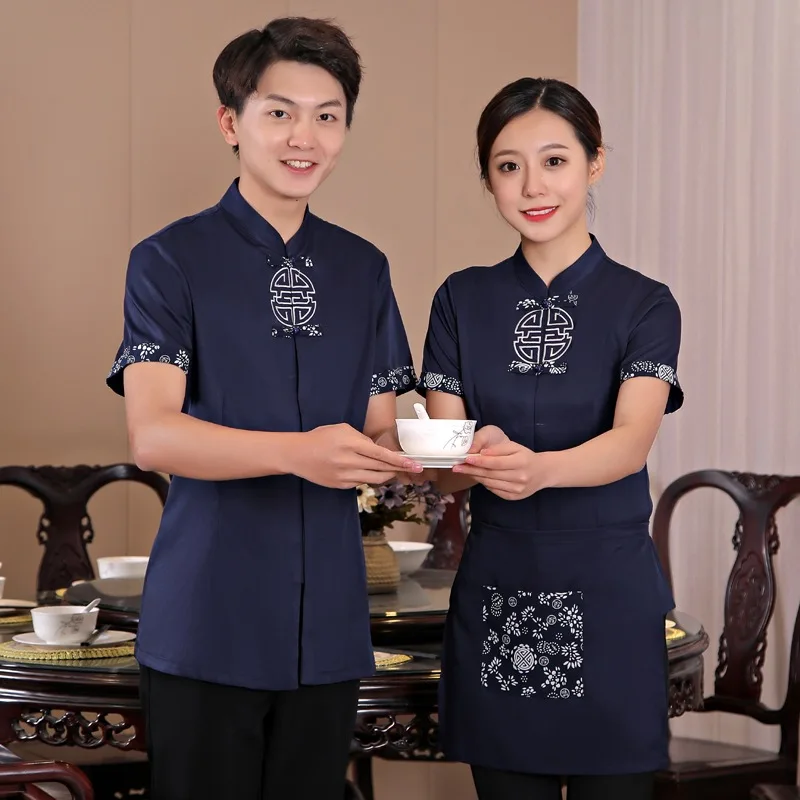 Hotel Arbeitskleidung Weibliche Kellnerin Hot Pot Shop kurzarm Atmungs Uniform Chinesischen Restaurant Catering Shirts Overalls H2199