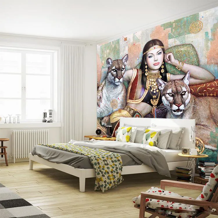 Custom 3D Wallpaper Retro Oil Painting Wall Sexy Lady Lion Photo Bedroom Parlor Office Club Hotel Designer Room Decor