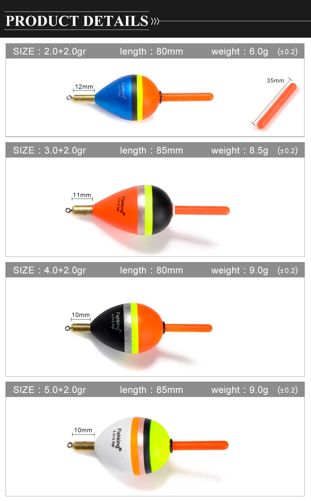 NGB Angelposen, 5 Stück/Set, gemischte Größen, Barguzinsky-Fichtenposen, Kupfer, Länge 80-85mm, Gewicht 6,0g/8,5g/9,0g, für Angelzubehör – Detail 5