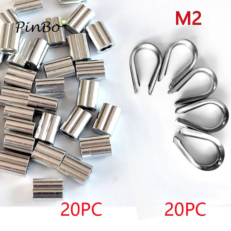 20pc Diameter 2mm M2 Sleeves Aluminium Oval Double Hole and thimble rope for Crimping Wire Rope