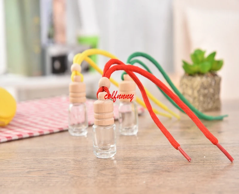 300pcs/lot 8ml Car Accessories Glass Perfume Bottle Refillable Empty Automatic Volatilization Hang Strap Bottle Pendant  FXS04