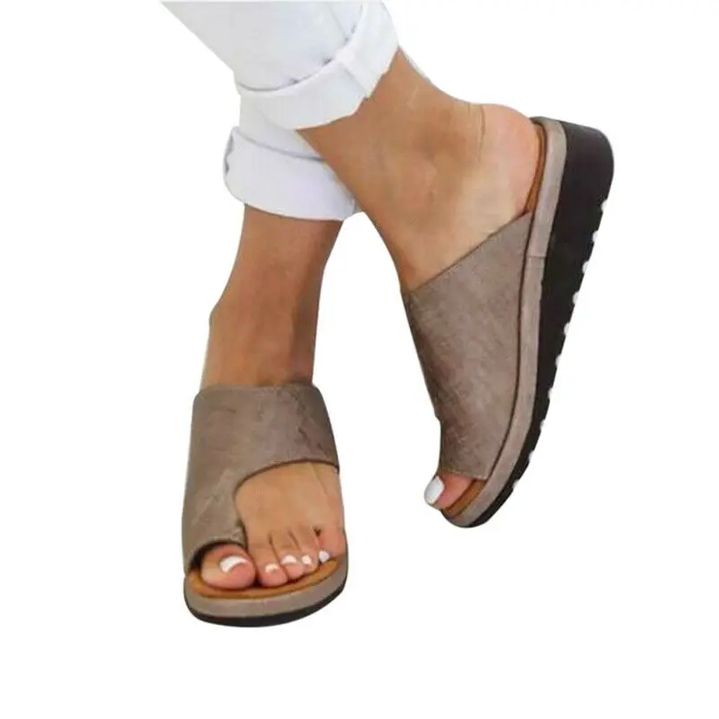 Women Comfy Platform Sandal Bunion Corrector Shoes Feet Correct Flat Sole Beach Orthopedic Slippers Damenschuhe Foot Care