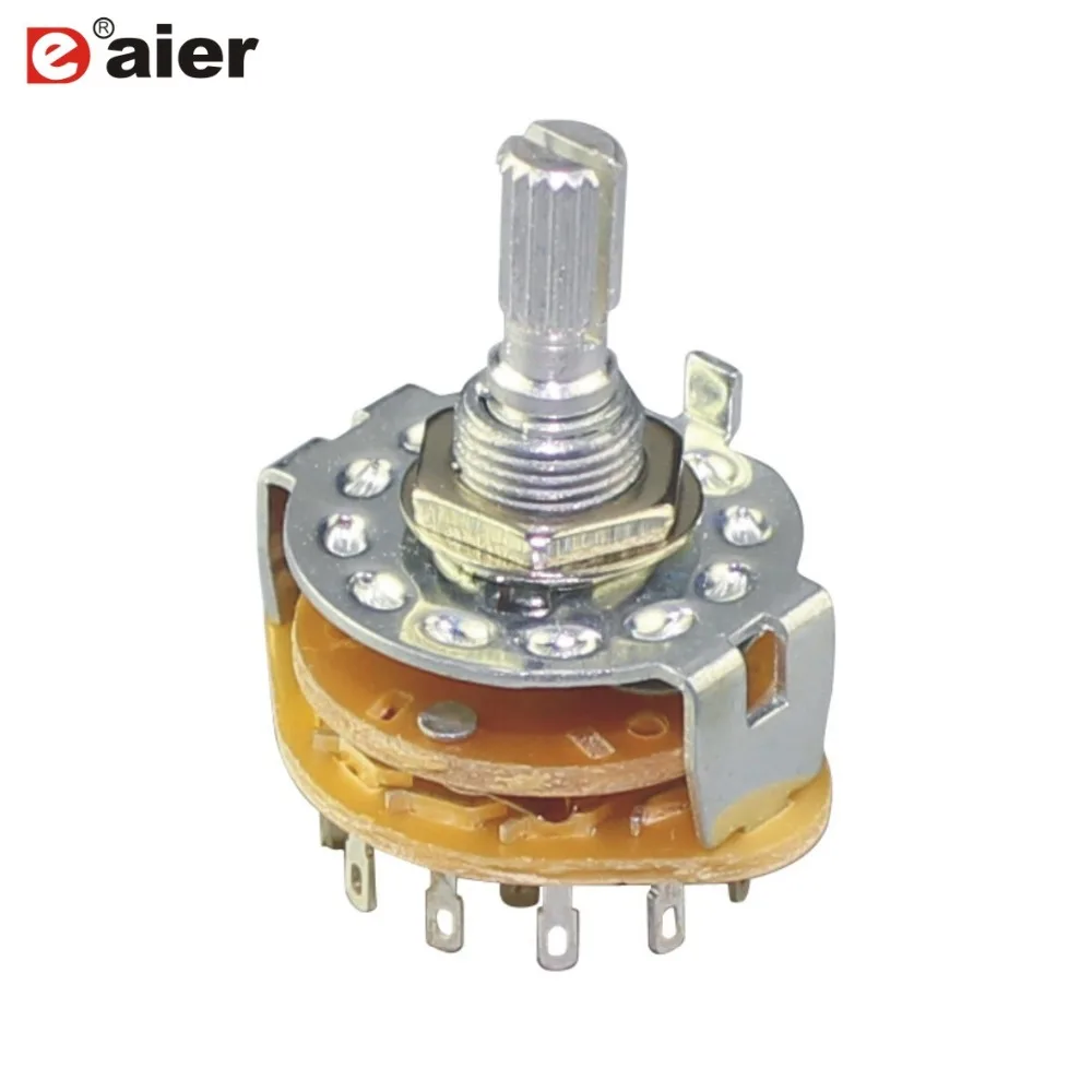 4PCS Metal Rotary Switch 20MM 1 Pole 12 Position M9X0.75 18 Teeth Knurl Shaft With Solder Terminals 1P12T/2P6T/3P4T/4P3T