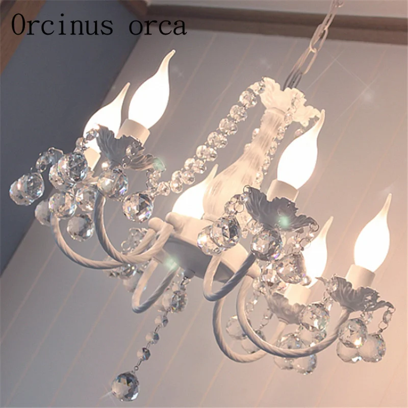 Korean pink crystal chandelier children's room Princess Girl bedroom living room dining room Mediterranean Garden Chandelier