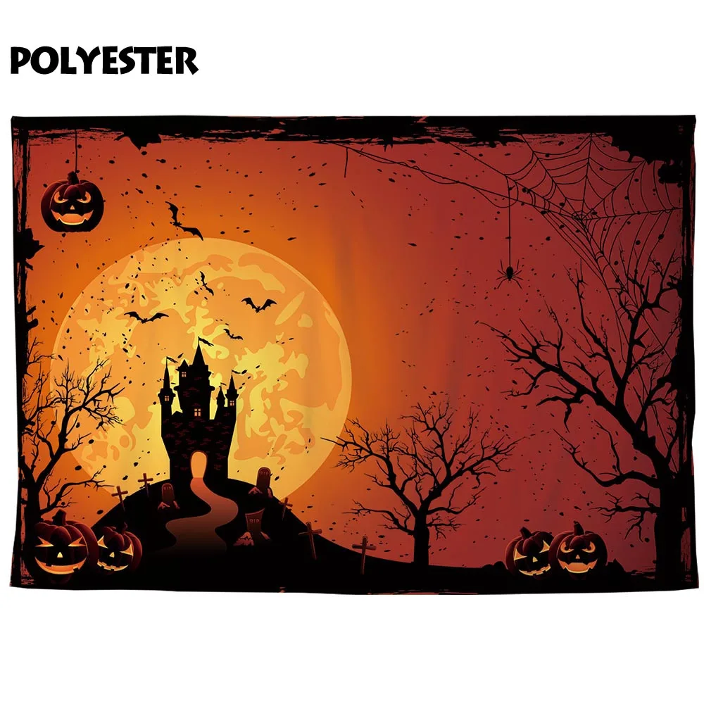Allenjoy 사진 배경 할로윈 오렌지 호박 거미 박쥐 성 아이 배경 스튜디오 photobooth 소품 photocall 사용자 정의