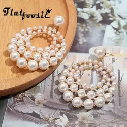 Flatfoosie 2019 Summer Pearl Drop Earrings For Women New Big Pendant Statement Freshwater Pearl Earrings Metal Jewelry Gifts