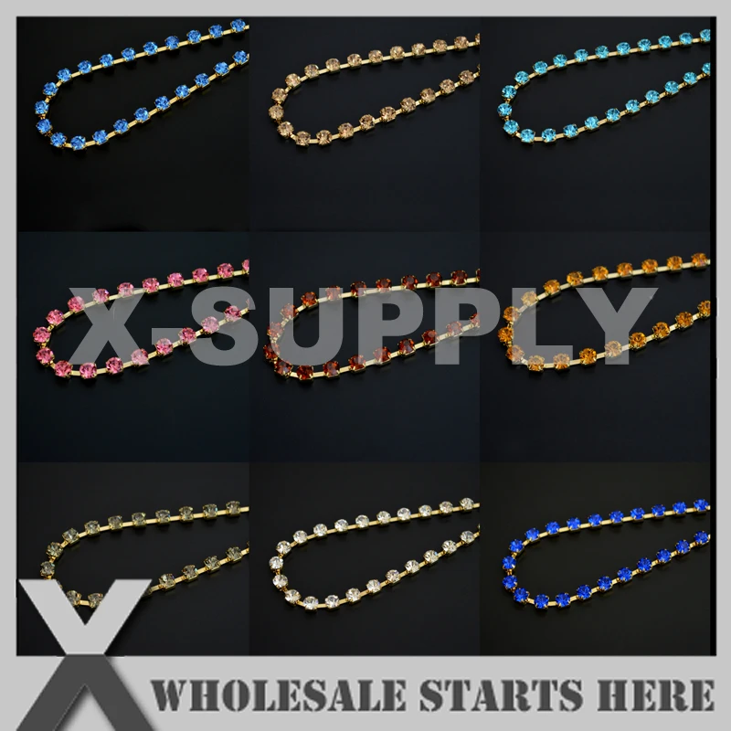 

SS18(4.1-4.5mm) Light Colors Regular Rhinestone Cup Chain in GOLD Base,Used For Shoes,Pets,DIY Jewelry Decorations