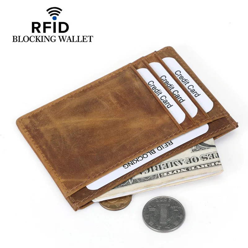 Leather Credit Card Case Rfid Blocking Wallet for Credit Cards Vintage Card Organizer anti Rfid Card Protection Cardholder