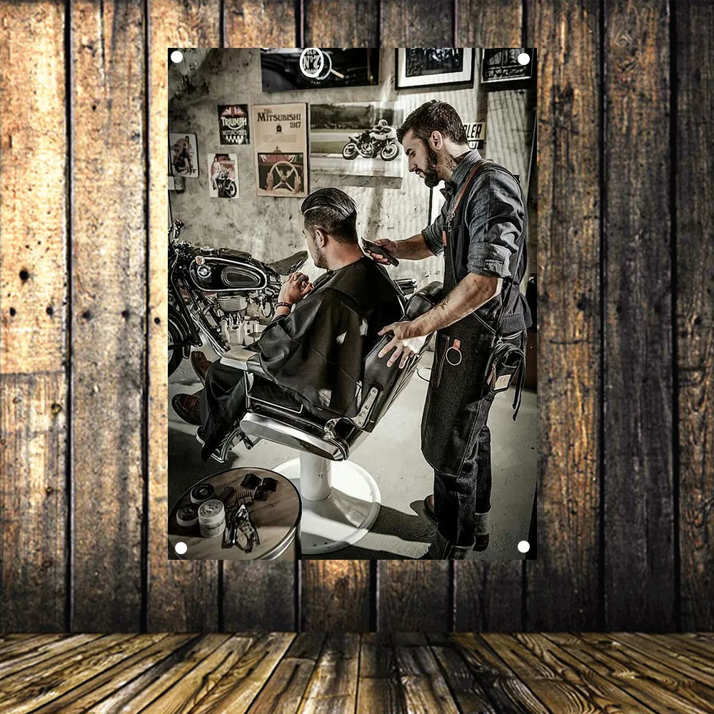 SHAVING HAIRCUTS Retro Poster Flag Banner Tapestry Advertising Signs Wall Mount Barber Shop Decor 96x144 CM