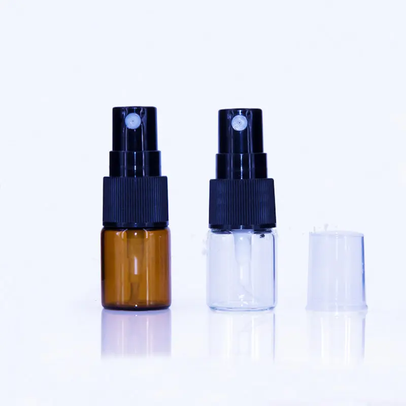 5ml clear amber Glass Sprayer Spray Perfume Refillable Bottles black Bottle Caps