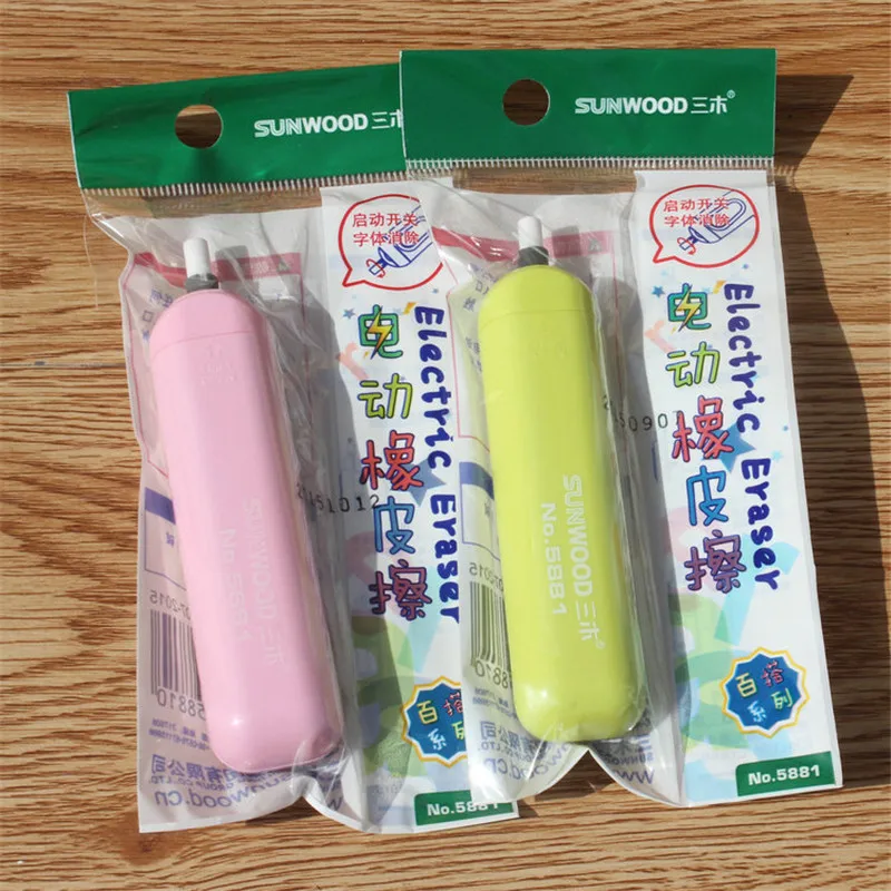 1pc Battery Operated Electric Automatic Eraser School Supply Stationery Child Day Party Gift Student Writing Drawing Tools