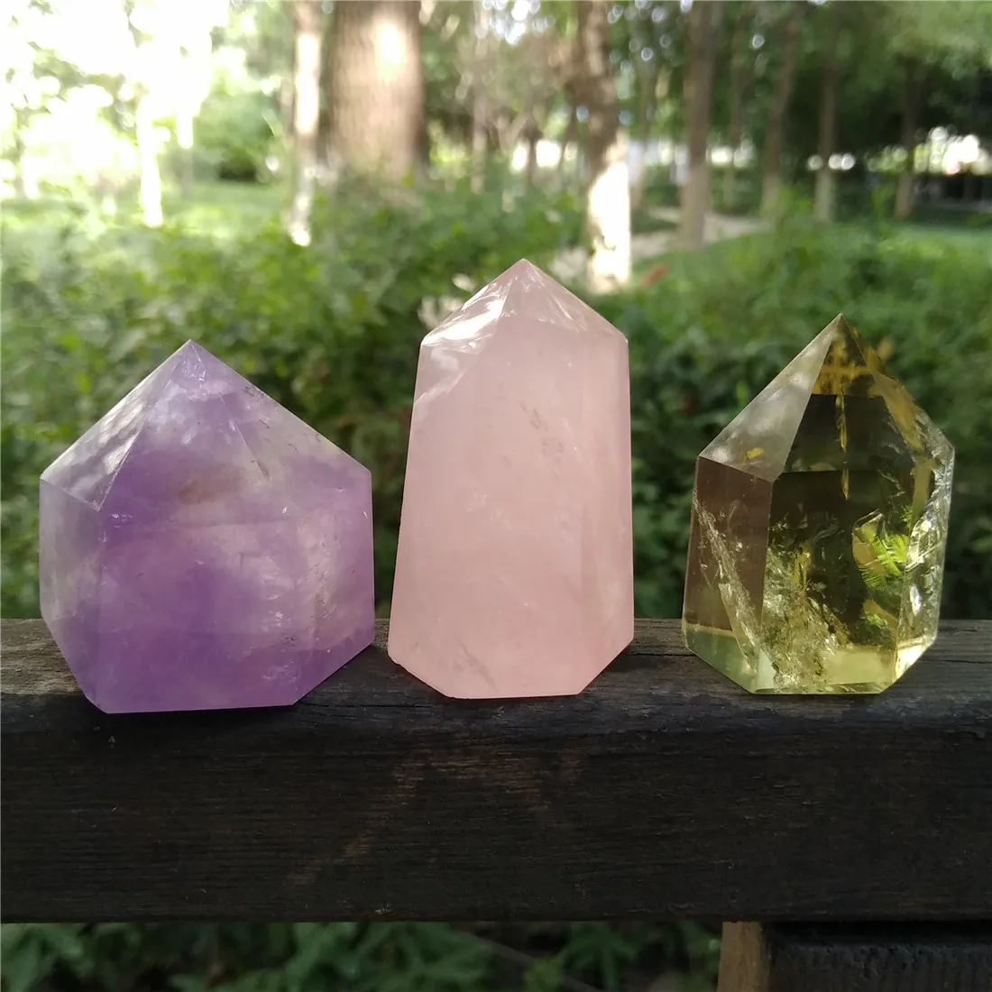 3PCS Crystal Quartz Wand Chevron Dream Amethyst Citrine Rose Quartz Clear Crystal Quartz Black Obsidian Tiger Eye Chakra Healing