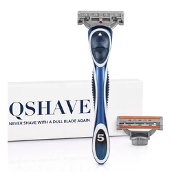 QSHAVE 오렌지 시리즈 3 레이어 미국 블레이드 수동 남성 면도 면도기 2 조각 X3 블레이드 QSHAVE 이름 새겨진 서비스 제공