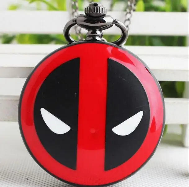 x-men deadpool fashion quartz red black pendant woman and men gift steampunk pocket watches and fob chain