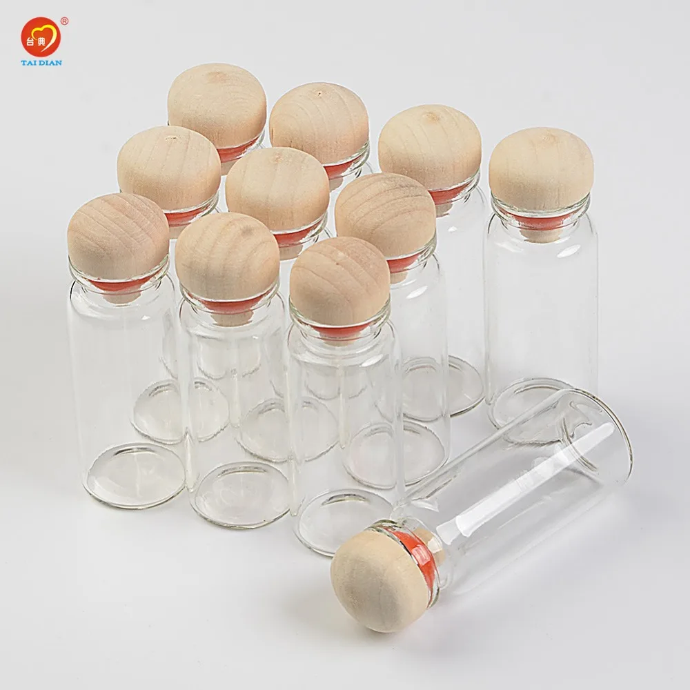 

Transparent Glass Jars with Hardwood 12ml Empty Glass Bottles Jars Containers for Gift Jewelry Packaging 100pcs