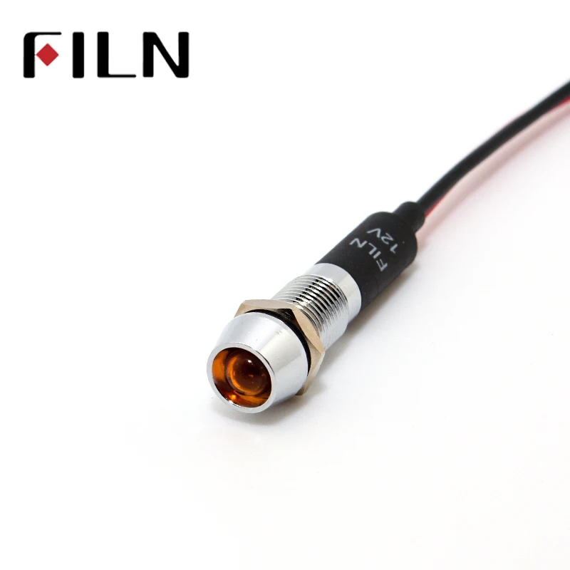 FILN FL1M-8CW-1-Luz led indicadora de señal de metal, lámpara con cable de 20cm, 8mm, rojo, amarillo, azul, verde, blanco, 12v, 220v