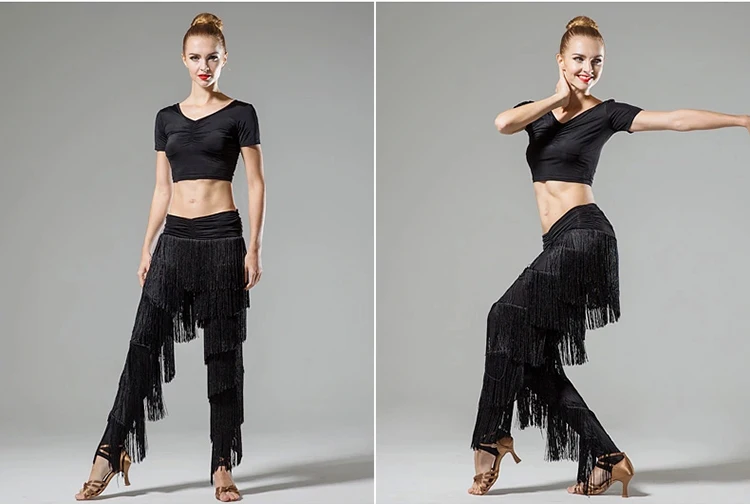 Damen Erwachsene Moderne Dance Rock Hosen Fransen Hosen Latin Dance Neue Fringe Hosen Latin Ballroom Dance Tango Kleid Hosen