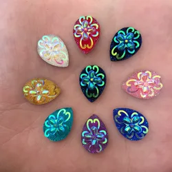 DIY 60PCS 10mm*14mm AB drop resin Rhinestone flatback Scrapbooking for phone D80