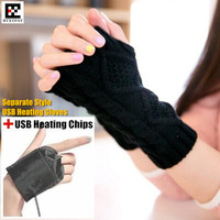 120p Winter Warm Girl Student Homework Separate Style USB Heating Gloves,Women Office Hand Back Heated Knitted Fingerless Gloves