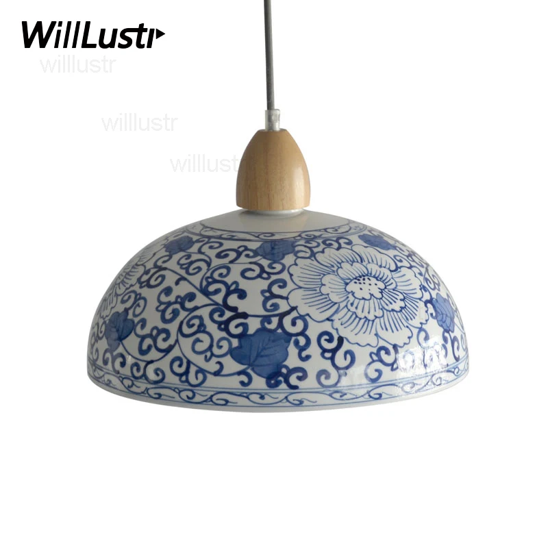 handmade ceramic china pendant lamp restaurant hotel store shop office dinning room blue and white porcelain suspension lamp