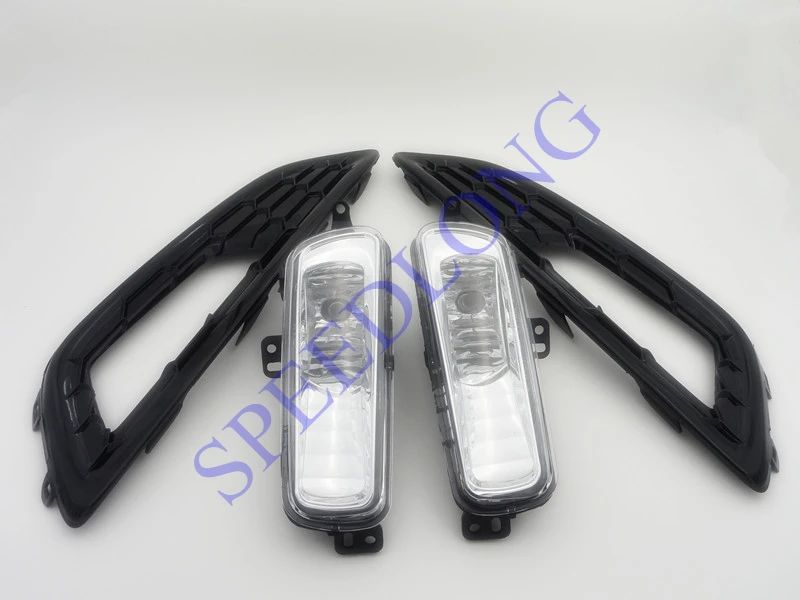 1 Set Front Fog Lamps Light Kits with sport bezel covers gloss black for FORD FOCUS 2015