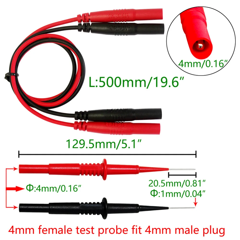 AideTek Sharp needle test leads multimeter 600V1A 4mm socket banana plug stacking Free Shipping  20155SET