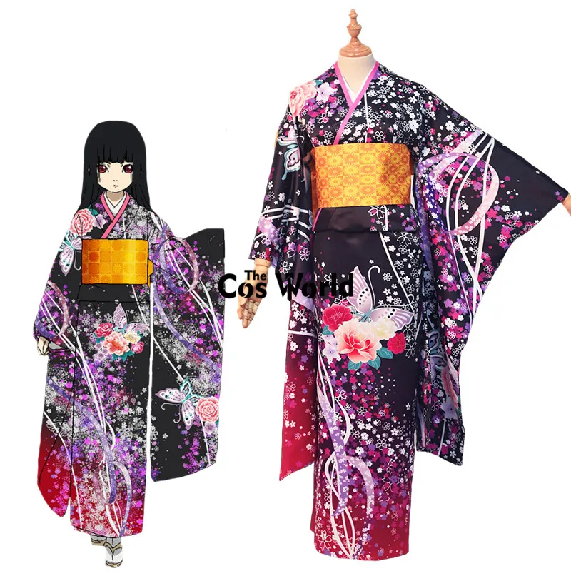 

Jigoku Shoujo Enma Ai Japanese Kimono Yukata Maid Dress Uniform Outfit Anime Cosplay Costumes