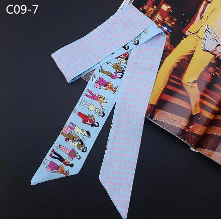 2017 أفضل بيع عطلة طباعة وشاح حريري المرأة الفاخرة العلامة التجارية وشاح حقيبة أشرطة موضة وشاح الرأس الأوشحة الطويلة الصغيرة بالجملة #6