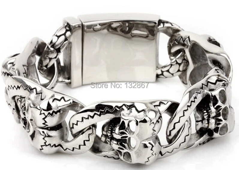 134g Heavy Jewelry Gothic Men Cool Skull Bracelet Biker Stainless steel 26mm