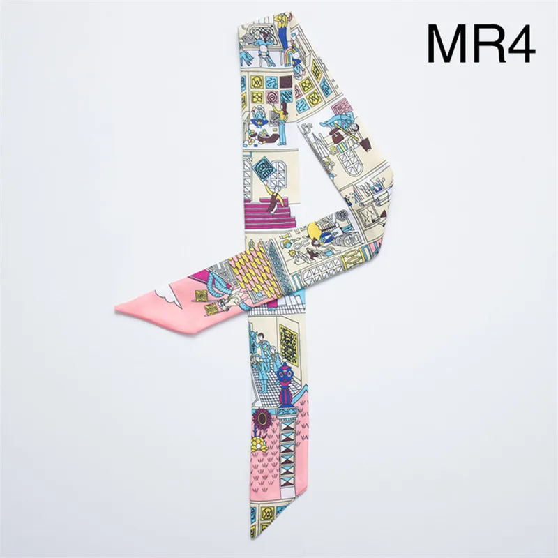 New Scarf Paris Family Print Women Silk Scarf Fashion Head Scarf Brand Small Tie Handle Bag Ribbons Small Long Scarves MR