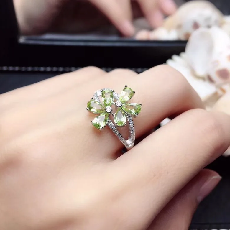 Peridot Cincin Wanita Cincin Natural Peridot Cincin 925 Sterling Silver Grosir Perhiasan Batu Permata