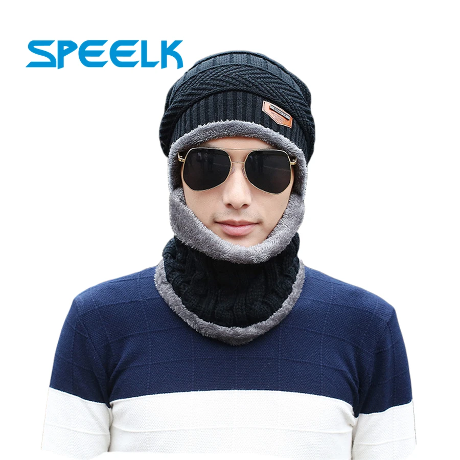 

Winter Hats Men Knitted Beanies Hat With Bib Women Thick Warm Beanie Skullies Hats Outdoor knit Bonnet Beanie Ride Sets Hat