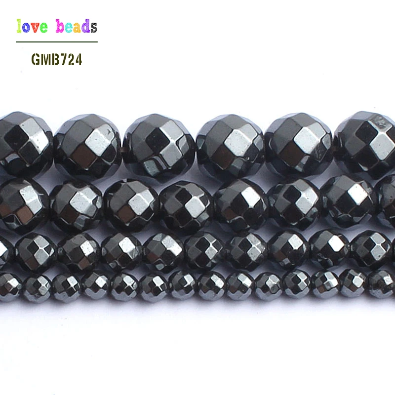 Natural Faceted Black Hematite Stone Beads For Jewelry making 15inches 2/3/4/6/8/10mm Spacer Beads Diy Jewelry