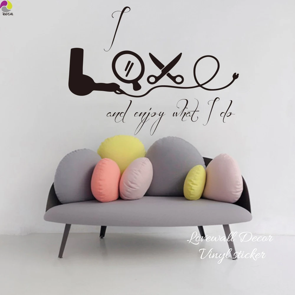 Hair Salon Wall Window Sticker I Love Enjoy what i do Quote Hairdressing Beauty Salon Decor Scissors Vinyl Stickers Home Decor