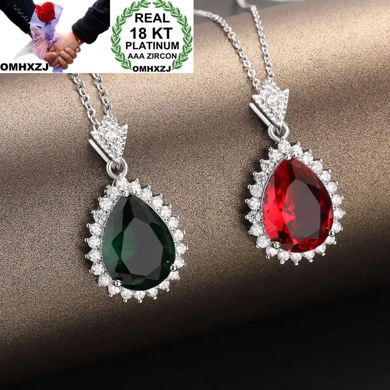 

OMHXZJ Wholesale European Fashion Woman Girl Party Wedding Gift Ruby Emerald Zircon 18KT White Gold Necklace Pendant Charm CA252