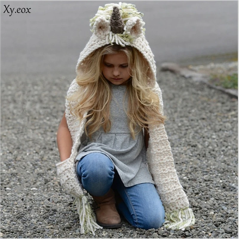 

New Unicorn Animal Cartoon Cute Hat Child Warm Knit Cap Scarf Shawl Children's Cap