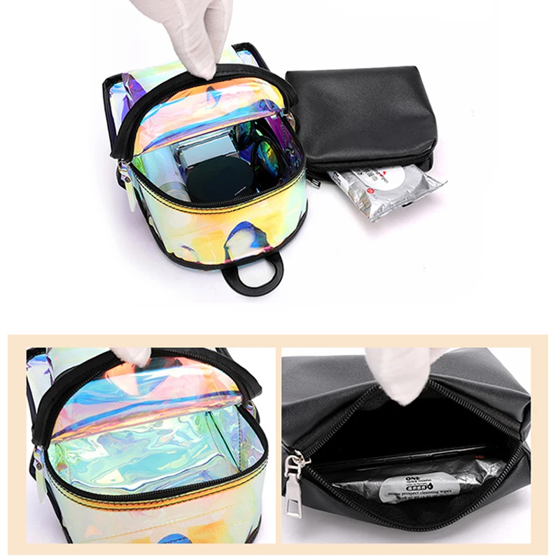 Clear Transparent Backpack Black Laser Small Bags For Summer School Bagpack For Teenage Girls Travel Bag Kawaii Ita Bag Mochila