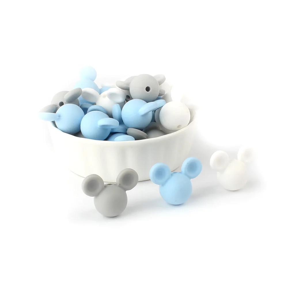 Keep&grow 10Pcs/lot Silicone Beads Cartoon Mouse Bead For DIY Making Baby Teething Necklace Accessories BPA Free Chawing Toy