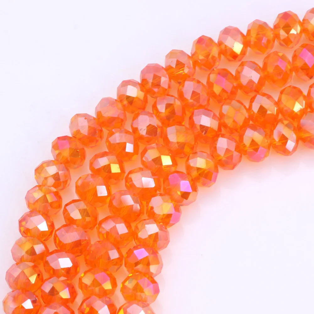OlingArt 3/4/6/8/10mm Round Glass Beads Rondelle Austria faceted crystal Orange AB color Loose bead 5040 DIY Jewelry Making